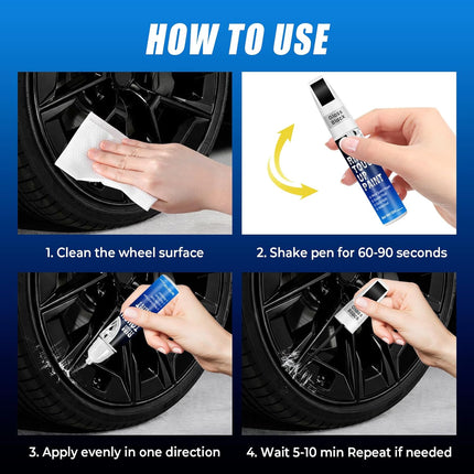 Gloss Black Rim Touch Up Paint, 2-in-1 Brush & Tip, 0.4 fl oz - Universal Black Rim Curb Rash Repair Kit for Scratches, Scuffs Alloy/Metal Wheels, OEM Color Match, Quick-Dry & Long-Lasting