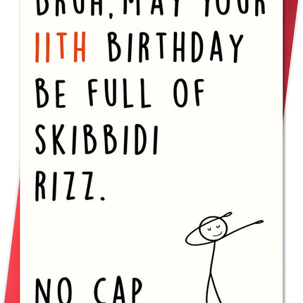IDU 11th Birthday Card,11 Year Old Birthday Gifts & Decorations for Boys Girls Son Daughter,Funny 11th Birthday Card for Him Her with Gen Z Teenagers Slang Meme-Inspired Design