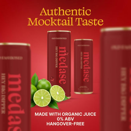 MEDASE Old Fashioned "Hey Big Dipper" Non-Alcoholic Mocktail (12oz 4 Pack) Authentic Taste, Healthy Drink, Alcohol Free Beverage, Low Calorie, Gluten Free, Vegan, GMO Free