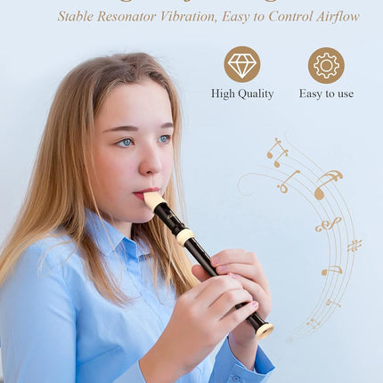 Eastar Soprano Recorder for Beginners Kids, Baroque style C Key Recorder Instrument ABS Classic 3 Piece with Cleaning Kit, Thumb Rest, Leather Bag, Fingering Chart, Brown, ERS-21BB