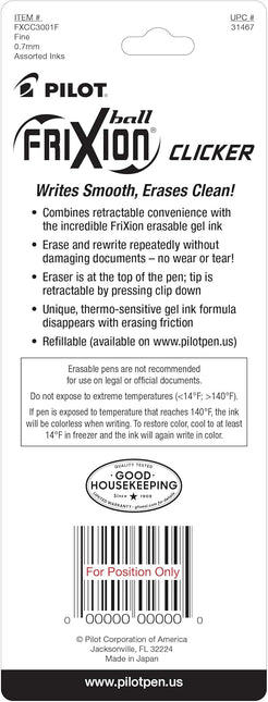 Erasable, Refillable & Retractable Gel Ink Pens, Fine Point, Black/Blue/Red Inks, 3-Pack - photo 2