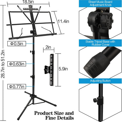 DkOvn 1 Pack Music Stand, with Music Sheet Clip Holder & Carrying Bag
