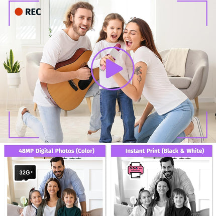 Instant Camera, Dual-Lens Kids Camera Instant Print for Boys Girls Christmas Birthday Gifts, 1080P Digital Cameras for Kids Teens with Print Paper, 32GB Card, Toddle Toy for Age 4-12 Years(Purple)