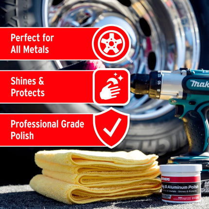 Mothers Mag & Aluminum Polish, 5 oz. — Brilliant Shine, Easy to Use, For All Uncoated & Unplated Metals Including Aluminum Wheels, Stainless Steel Trim and Exhaust Tips, Brass & More (05100)