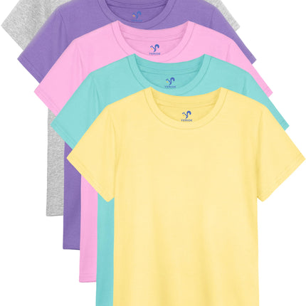 5 Pack Girls Shirts Short Sleeve T-Shirts Cotton Tshirts Tees Kids Clothes