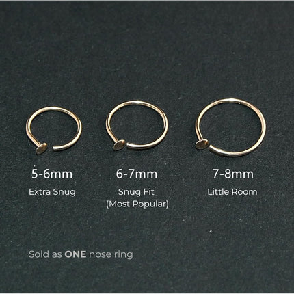 LUCKYJEWUS Small Thin Gold Nose Ring Hoop for Women, 14k Gold Filled or 925 Sterling Silver - 20G/22G/24G Adjustable Nose Piercing Jewelry (5mm–6mm, 6–7mm, 7–8mm)