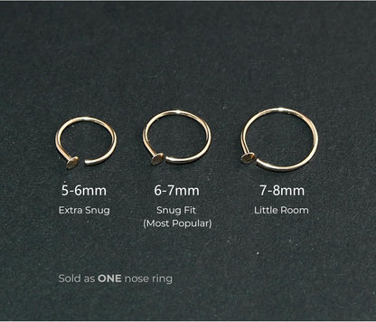 Small Thin Gold Nose Ring Hoop for Women, 14k Gold Filled or 925 Sterling Silver - 20G/22G/24G - photo 4