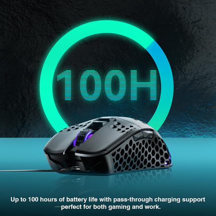 SOLAKAKA SM600 Honeycomb Shell Gaming Mouse Wireless,Tri-Modes BT/2.4G Wireless/Type-C Wired Gamer Mouse with 2 Side Buttons, Macro Programmable and RGB Light for PC/Mac/Laptop,Black