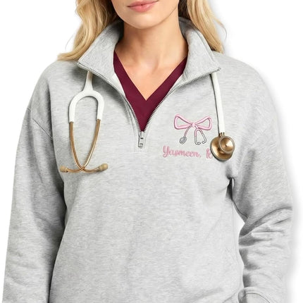 Custom Name Nurse Embroidered Quarter-Zip Sweatshirt with Title – RN Gift for Nursing Assistant or Nurse Graduation