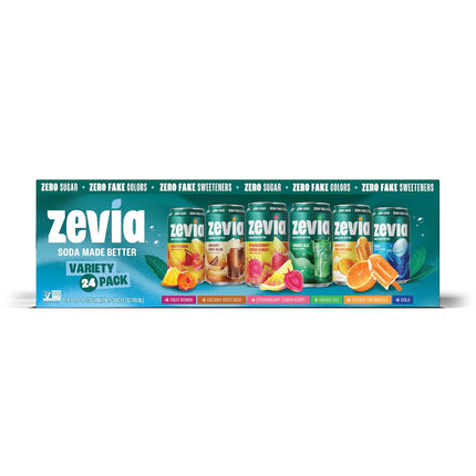 Zevia Zero Sugar Soda, 6 Flavor Soda Variety Pack, 12 oz Cans (24-Pack) – Naturally Sweetened, Non-GMO Project Verified, Gluten-Free, Vegan