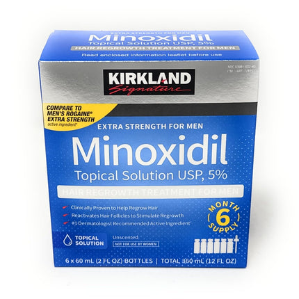 Kirkland Signature Minoxidil Topical Solution USP 5%, Extra Strength Hair Regrowth Treatment for Men, 6 Months Supply