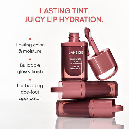 LANEIGE JuicePop Box Lip Tint | Long-Lasting Hydrating Lightweight Tint | Buildable Juicy Color & Nourishing Shine | K-Beauty Lip Essential for Long-Lasting Comfort