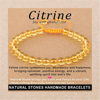6mm Citrine Natural Stone Bracelet with Adjustable Macrame String