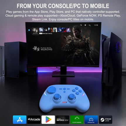 Joso Mobile Gaming Controller, Wireless Game Controller for iPad/Tablet/iPhone/Android/Switch/Switch 2/Lite/OLED/PC, Handheld Gamepad with Hall Effect Joysticks/Triggers/6-Axis Gyro - Blue