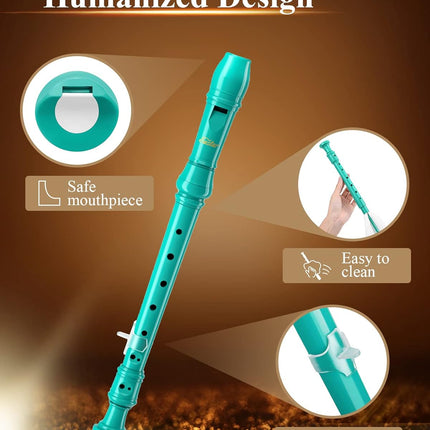 Eastar Soprano Recorder Instrument for Kids Beginner, German Fingering C Key 3 Piece with Cleaning Kit, Thumb Rest, Cotton Bag, Fingering Chart, ERS-21GSB, Sky Blue, School-Approved