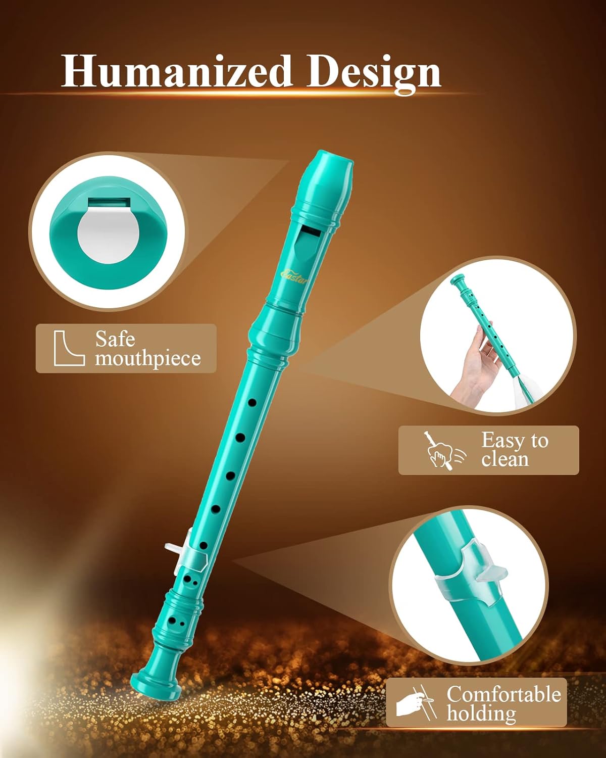 Sky Blue Soprano Recorder for Kids Beginners, German Fingering C Key, 3-Piece Set - photo 3