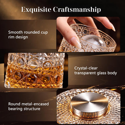 Spinning Whiskey Glasses Set of 4,10oz Rotating Whiskey Glass,Whiskey Gift