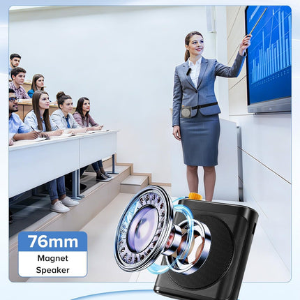 Voice Amplifier for Teachers with Dual Magnetic Wireless Lavalier Microphones & Noise Reduction - Bluetooth Portable Rechargeable Speaker for Classroom, Meetings, Yoga, Speeches (Black)