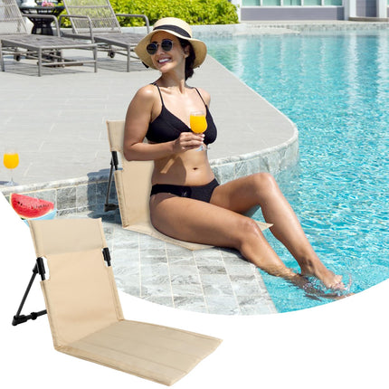 Beige Folding Floor Chair with Backrest for Poolside, Beach, 1 Pack