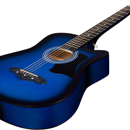Joymusic 38 inch blueburst beginner acoustic guitar kit,bundle with a strap with picks holder,digital tuner, set strings, capo,cleaning cloth,6 picks,gig bag.(JG-38C,BLS)