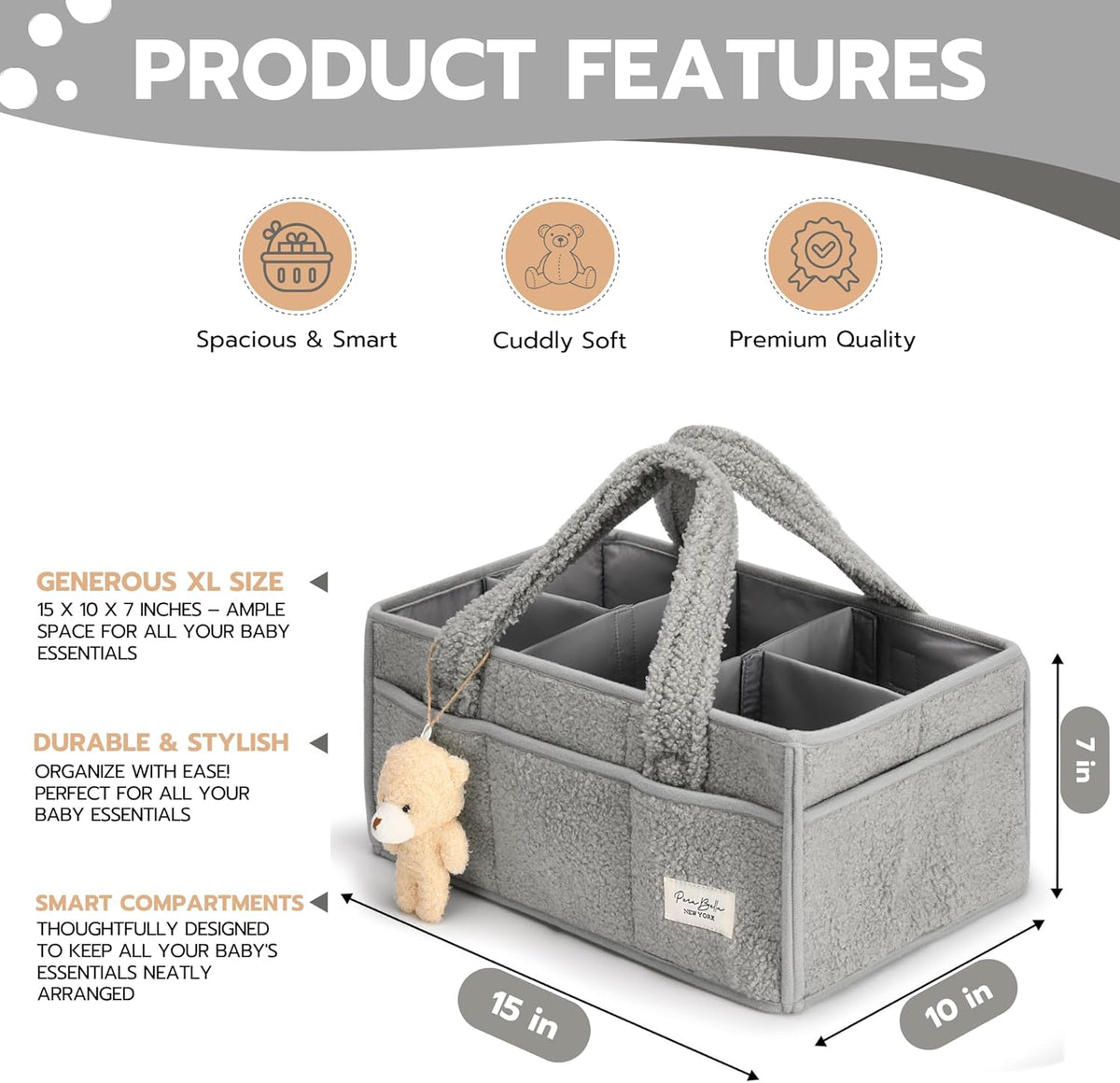 Baby Diaper Caddy Organizer with Handle, Boy & Girl Shower Gift Basket, Portable Diaper Storage Basket - photo 4