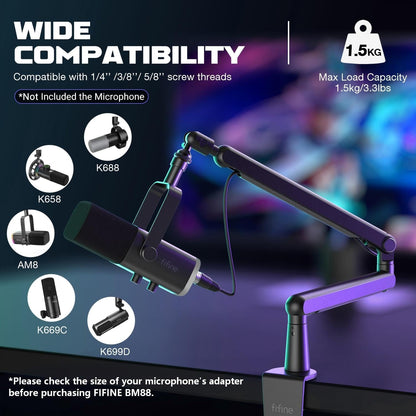 Microphone Boom Arm, Low Profile Adjustable Stick Microphone Arm Stand with Desk Mount Clamp, Screw - photo 4