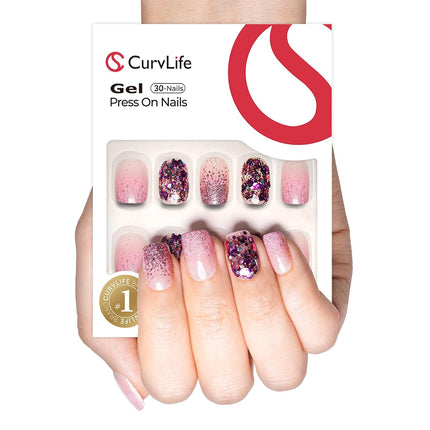 Curvlife Press On Nails Pink Diamond Acrylic Short Fake Nails Design Stick On Nails Tips, Glue On Nails False Nails For Women Nail Kit