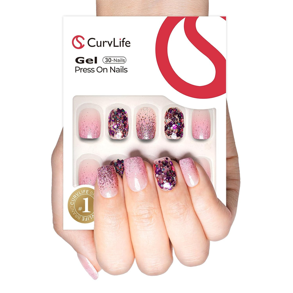 Medium Square Multicolor Reusable Press-On Nails, 30 PCS - photo 2