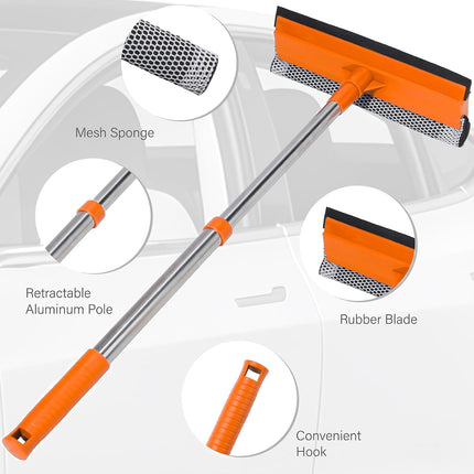 2 in 1 Car Windshield Squeegees with 15.3"-23.6" Retractable Stainless Steel Handle, Windshield Cleaner Tool for Cars, Trucks, Glass Doors, Shower Glass, Outdoor Windows, Orange