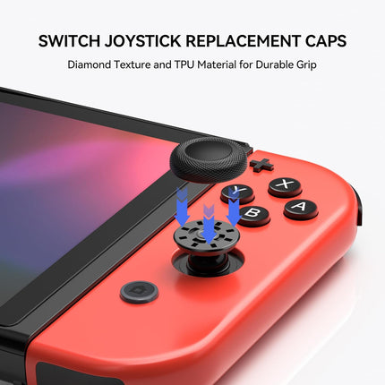 NEWDERY Replacement Joystick Caps Thumb Grips for Nintendo Switch/OLED/Lite, Anti-Slip TPU Diamond Texture Analog Stick Covers for JoyCon Controller Repair Kit Accessories(10pcs)