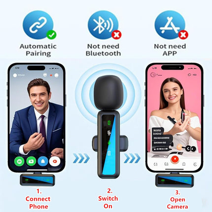 Wireless Lavalier Microphone for iPhone - iPad, Android Phone Computer, Mini Microphone for Live Streaming, Video Recording, Outdoor or Indoor Interviews, YouTube, TikTok, Vlog (black)