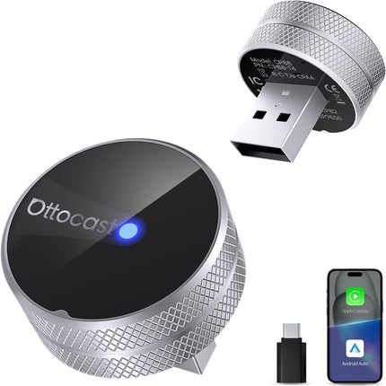 OTTOCAST Mini Tube 2026 Wireless CarPlay & Android Auto Adapter, Plug & Play Auto Connect, 5GHz WiFi Stable Performance, Compatible with iPhone & Android, Premium Aluminum Build