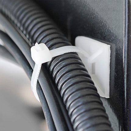 3/4" Strong Back-Glue Self Adhesive White Cable Zip Tie Mounts 100pcs with 8" Ties, Screws, Outdoor Sticky Wire Fasteners Cable Clips Management Anchors Organizer Holders Squares