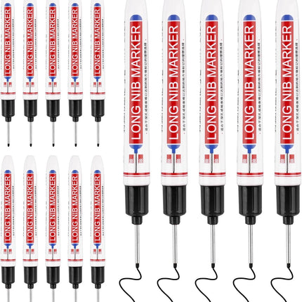 15 Pcs Long Nib Marker, 20 mm Long Head Deep Hole Marker Pens, Fine Nose Tip Deep Reach Permanent Paint Markers for Metal, Marking Pen for Drilling, Carpenter, Woodworking, Construction (Black)
