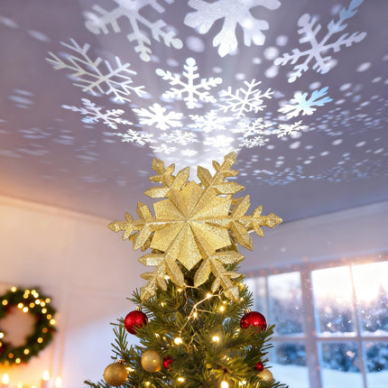 Christmas Tree Topper with Rotating Snowflake Projector, Silver