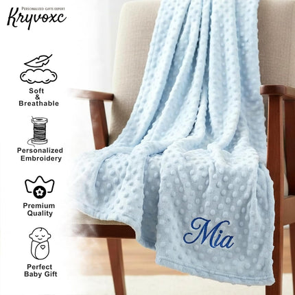 Personalized Baby Blanket and Plush Bunny Set, Custom Baby Blankets and Rabbit with Name, Personalized 2 in 1 Gift Set for Boy Girl Toddlers, Minky Dot Swaddle, Gift Set for Showering, Birthday