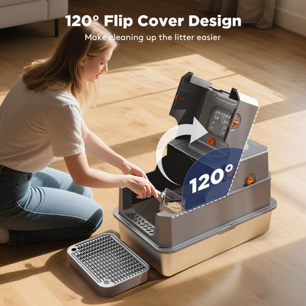 Stainless Steel Litter Box with Lid, Enclosed Metal Cat Litter Box