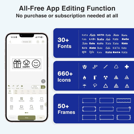 SUPVAN E11 Bluetooth Label Maker Machine, Support Keyboard & App with 30+ Fonts and 660+ Icons, Rechargeable Inkless Labeler for Home, Kitchen, Office, School, Organization, Black
