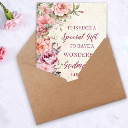 Mother’s Day Card for Godmother, Mothers Day Gift for Godmother, 5.3 x 8 inches, Luxury Kraft Envelope with Gold Seal Sticker