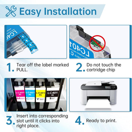 LC401XL LC401 Ink Cartridges for Brother Printer MFC-J1010DW LC 401XL 401 XL Ink Cartridge Compatible for MFC J1010DW MFC-J1170DW MFC-J1800DW MFC-J1012DW Series Printer, LC401 XL Upgraded (4 Pack)