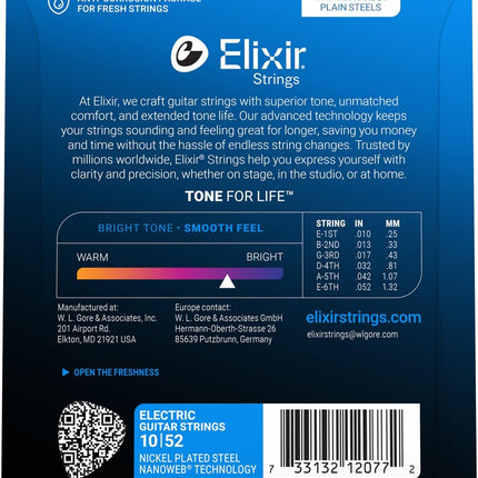 Strings, Electric Guitar Strings, Nickel Plated Steel with Technology, Longest-Lasting Bright Tone with Comfortable Feel, 6 String Set, Light/Heavy 10-52