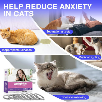 Tcllka Calming Collar for Cats 8 PK Cat Relief Pheromone Collar for Cats Calming for Cats Collar 8