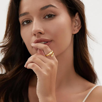 Non Tarnish Gold Chunky Rings for Women, 14K Gold Plated Statement Dome Rings Stacking Silver, Adjustable Mens Eternity Wedding Band Mixed Metal Jewelry Size 3-15 Half Size