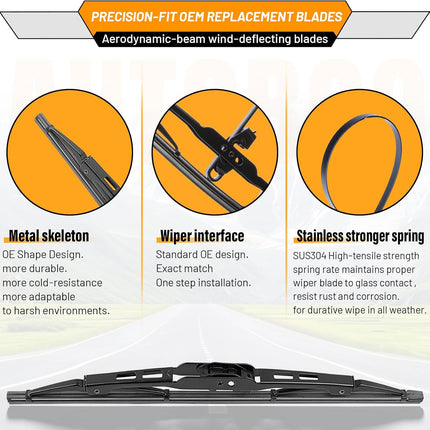 AUTOBOO 13"+13" Wiper Blades Replacement for Jeep Wrangler TJ Front Windshield Wipers 1997 1998 1999 2000 2001 2002 2003 2004 2005 2006- Original Factory Quality (Pack of 2)