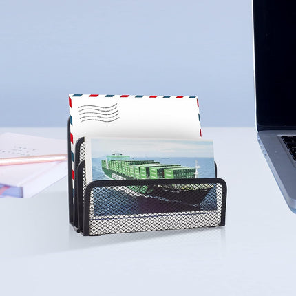 Metal Mesh Desk Organizer File Holder, 4 Slot Desktop Letter Tray, Mail Sorter for Office, Home, Black
