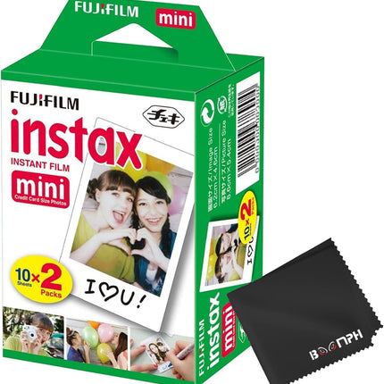 Fujifilm Instax Mini Instant Camera Film: 20 Shoots Total, (10 Sheets x 2) - Capture Memories Anytime, Anywhere - Boomph's Comprehensive Ultimate Performance Cloth Solution for Perfect Picture Quality