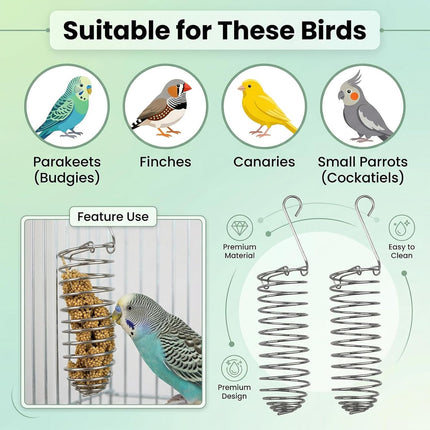 2pcs Millet Spray Holder for Parrots,Millet Holder for Bird Cage,Parakeet Snack Stick Feeder,Natural Millet & Crunch Bar Station for Birds,Calcium Block Bird Feeder,Bird Cage Accessory