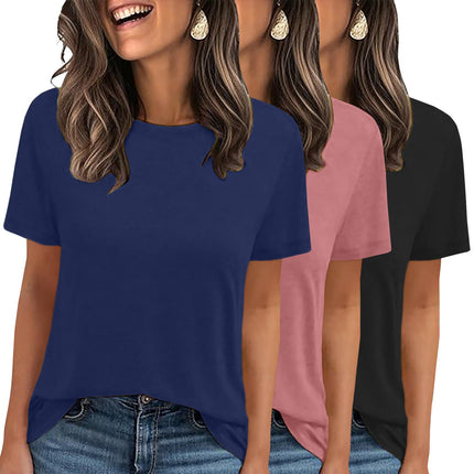3 Pack Womens Basic T Shirts Summer Tops 2026 Short Sleeve Tees Comfy Casual Vacation Clothes