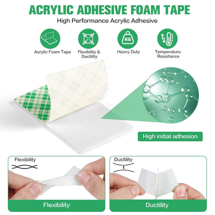 Double Sided Foam Tape Pads, 48Pcs Double Coated Pre-Cut Rectangles Mounting, 2mm Thick Heavy Duty White Polyurethane Foam with High Tack Adhesive for Crafts, Home, Outdoor Signs& Car (50x30mm)
