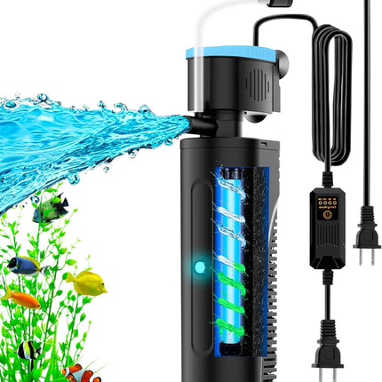 Aquarium Filter | U-V Fish Tank Filter for Green Water Cleaning | U-V Clarifier with Timer | Aeration & Rainfall Mode | Turtle Tank Filter | Submersible Pump with Filter | for 20-70 Gallons